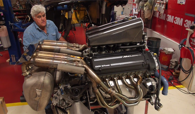 Jay Leno and The V12 F1 engine built by BMW from his F1. Photo: YouTube 