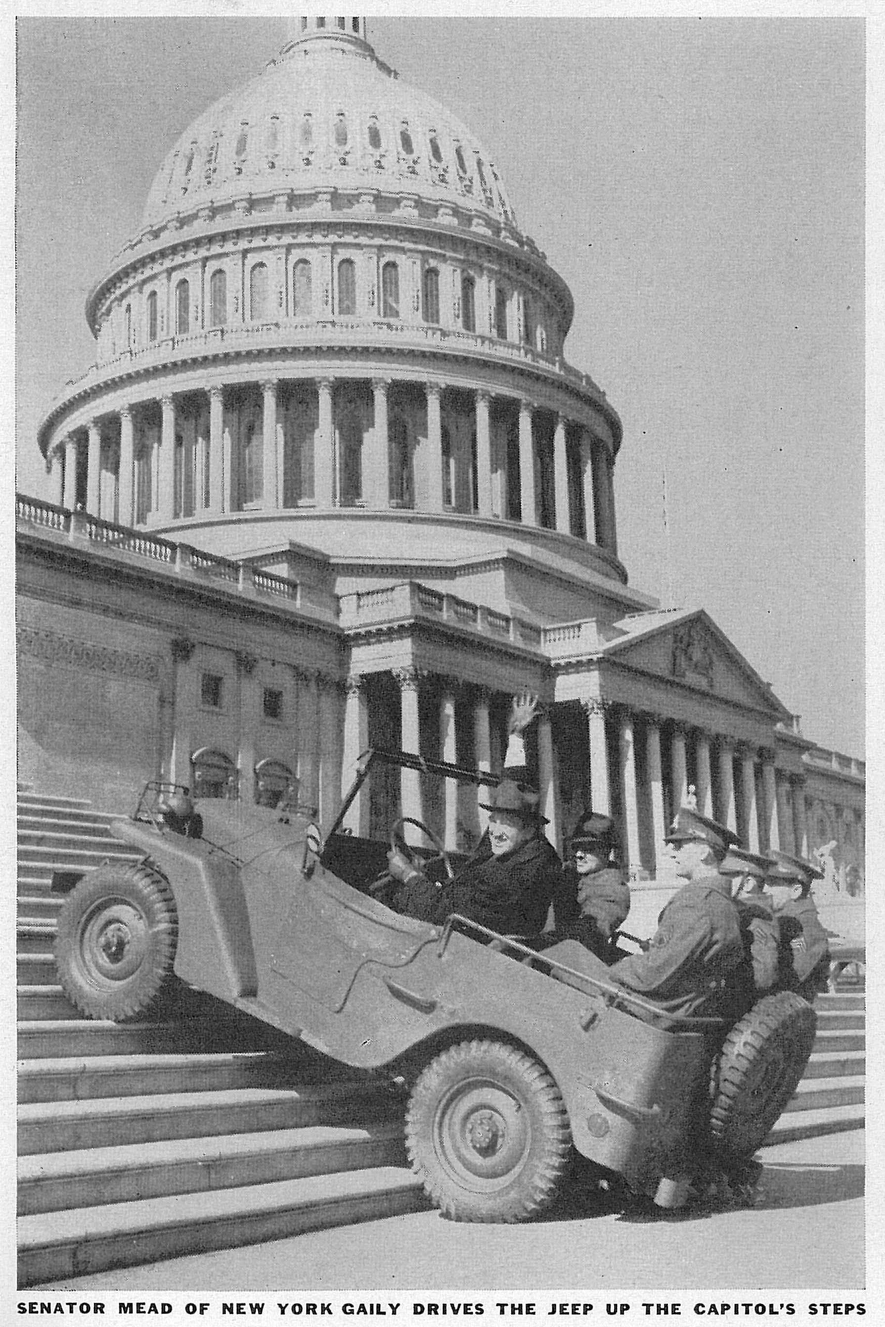 The Famous photo of the Willys Quad prototype climbing The Capitol Hill Steps. PHOTO: aacalibrary