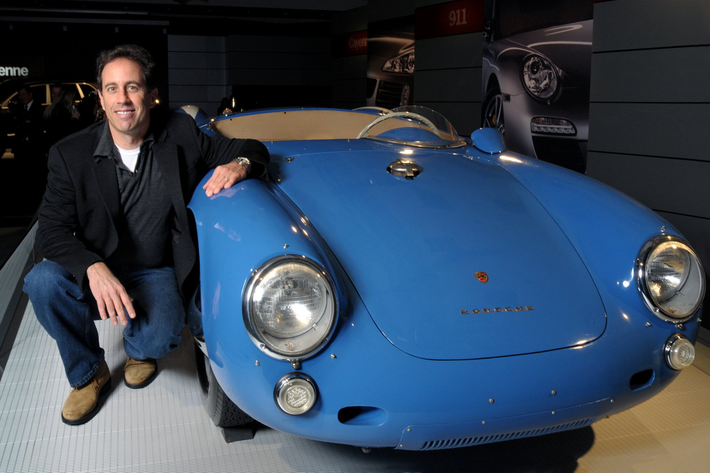 Seinfeld posing next to his Blue 1955 550 Spyder that sold for $5.3 million. Photo: hypebeast